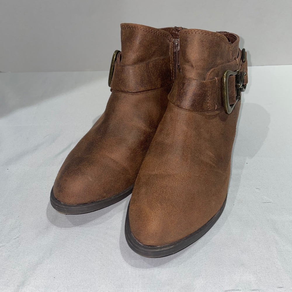 Carlos by Carlos Santana Mystify Brown Faux Suede Buckle Ankle Boots Womens 6.5M